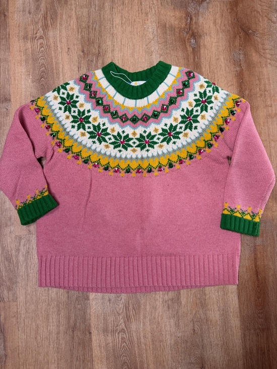 Boden Sweaters - Boden Pink Fair Isle Crewneck Sweater with Green Trim